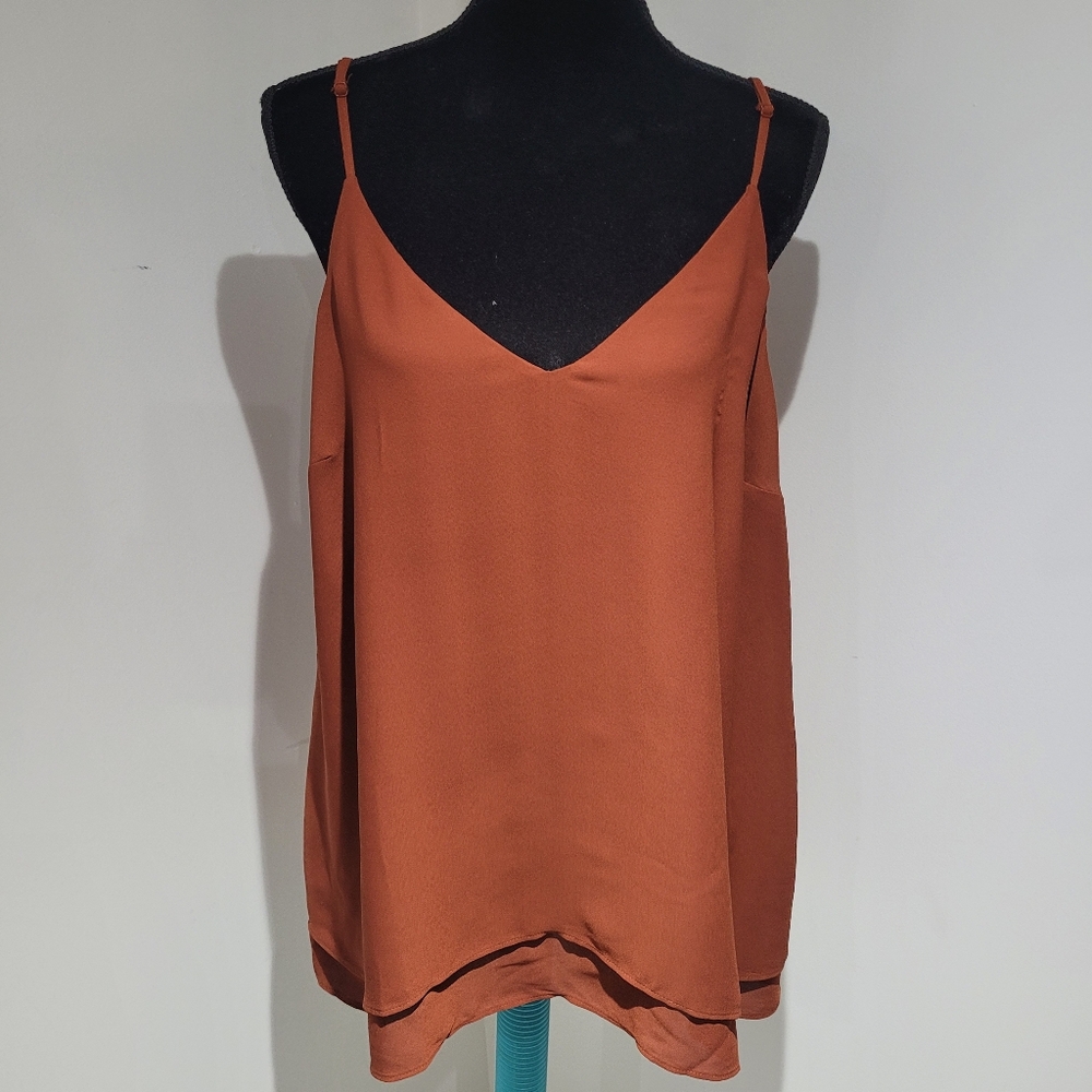 Addition Elle Women's Flowy Double Layer Adjustable Strap Cami 1X Rust Brown NEW